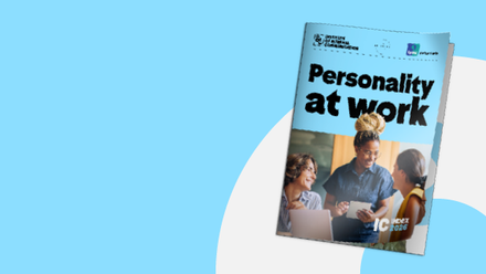 Cover of the IC Index 2026: Personality at work report, shown angled on a blue brand background.