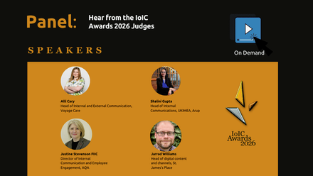 on-demand IoIC panel, “Hear from the IoIC Awards 2026 Judges,” featuring speakers and the IoIC Awards 2026 logo on a dark and gold background.
