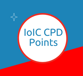A square image - top half is blue, bottom is red. There is a circle in the middle that says 'IoIC CPD Points'