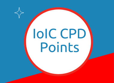 Square image - top half is blue, bottom half is red. With a white circle in the middle which reads 'IoIC CPD Points' in blue text.