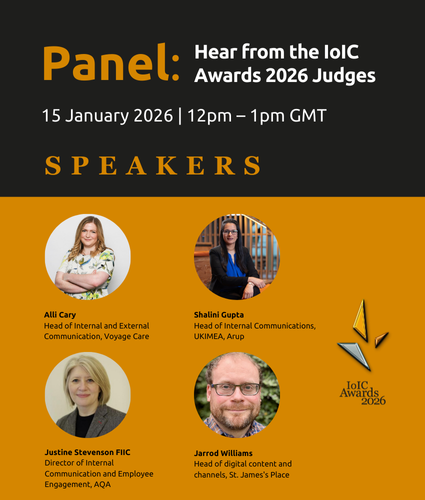 Promotional graphic for “Panel: Hear from the IoIC Awards 2026 Judges”, 15 January 2026, 12–1pm GMT