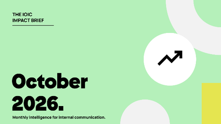 Mint green graphic with the text “The IOIC Impact Brief, October 2026. Monthly intelligence for internal communication.”