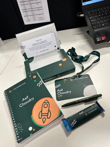 Welcome packs including a notepad. These were distributed to attendees of a customer care conference