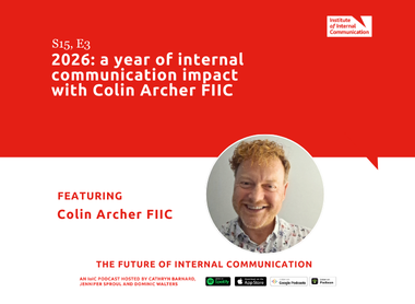 Red promotional graphic titled “2026: a year of internal communication impact with Colin Archer FIIC,” featuring a circular headshot of Colin Archer 