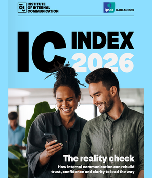 IC Index 2026: The reality check. Two colleagues smiling at a phone.