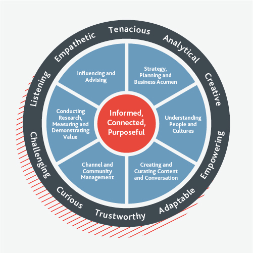 Image of the profession map showing the core in the middle with the profession areas around the outside and bordered by the behaviours.