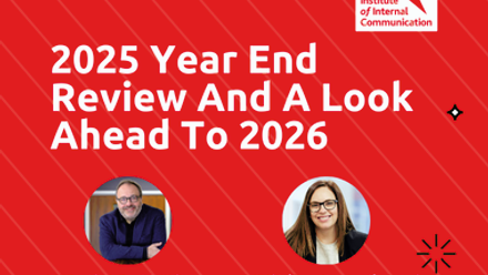 Red graphic titled “2025 Year End Review and a Look Ahead to 2026” with photos of Dominic Walters and Jennifer Sproul and the IoIC logo.