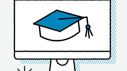 Image showing a screen with a mortar board hat on it. 