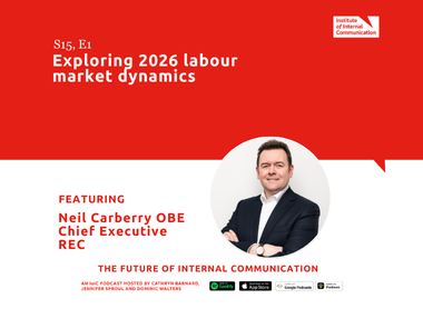 Red promotional graphic for “Exploring 2026 labour market dynamics” featuring Neil Carberry OBE, Chief Executive of the REC, with IoIC branding.